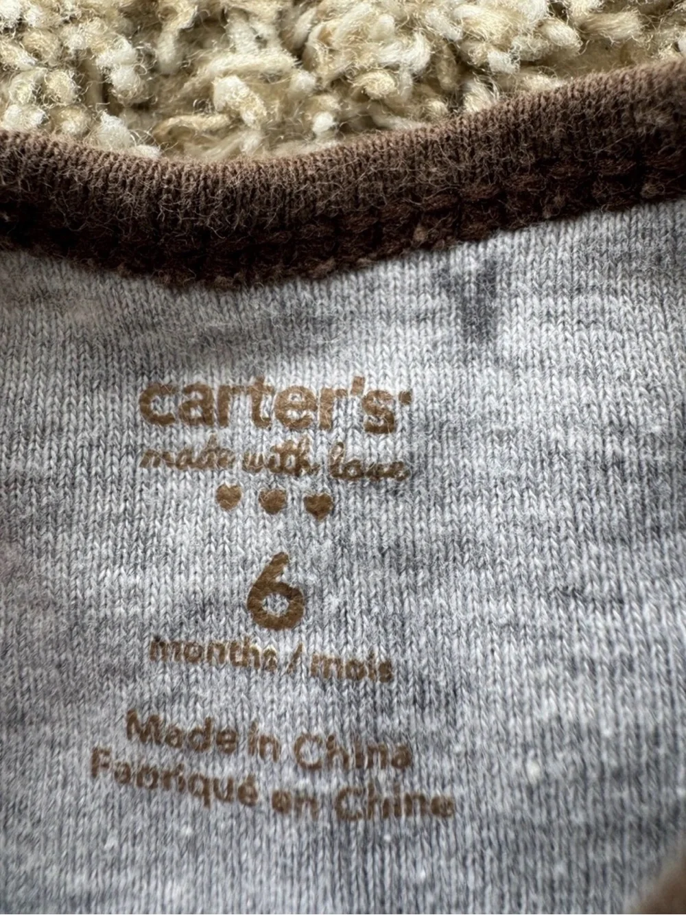 Carter’s Baby Bodysuit Gray Monkey Print Short Sleeve Onesie 6 Months Cotton